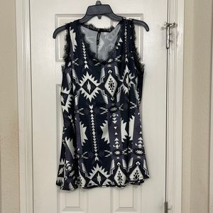 Flowy satiny Aztec tank with lace sz Large